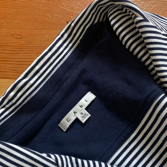 CAbi 3/4 Sleeve Double Breasted Navy Blue White Striped Knit Blazer Small - Picture 4 of 5